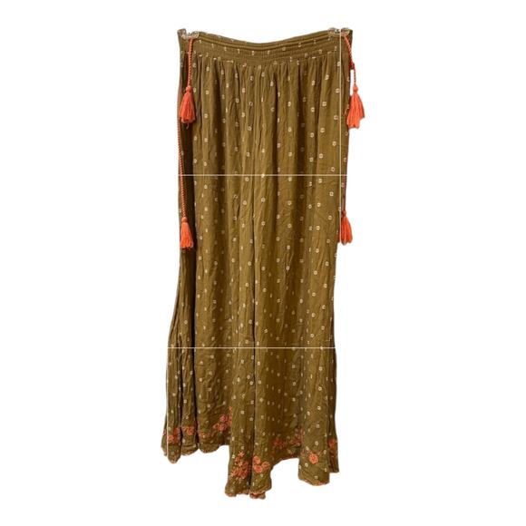 Free People Hearts Rising Pants Women’s Size Large Moss Green Embr Boho Wide Leg - Picture 3 of 10